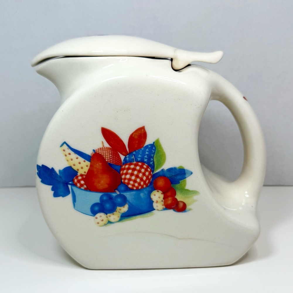 Vintage Universal Calico Fruit White Porcelain Pitcher w/ Lid Unique Shape